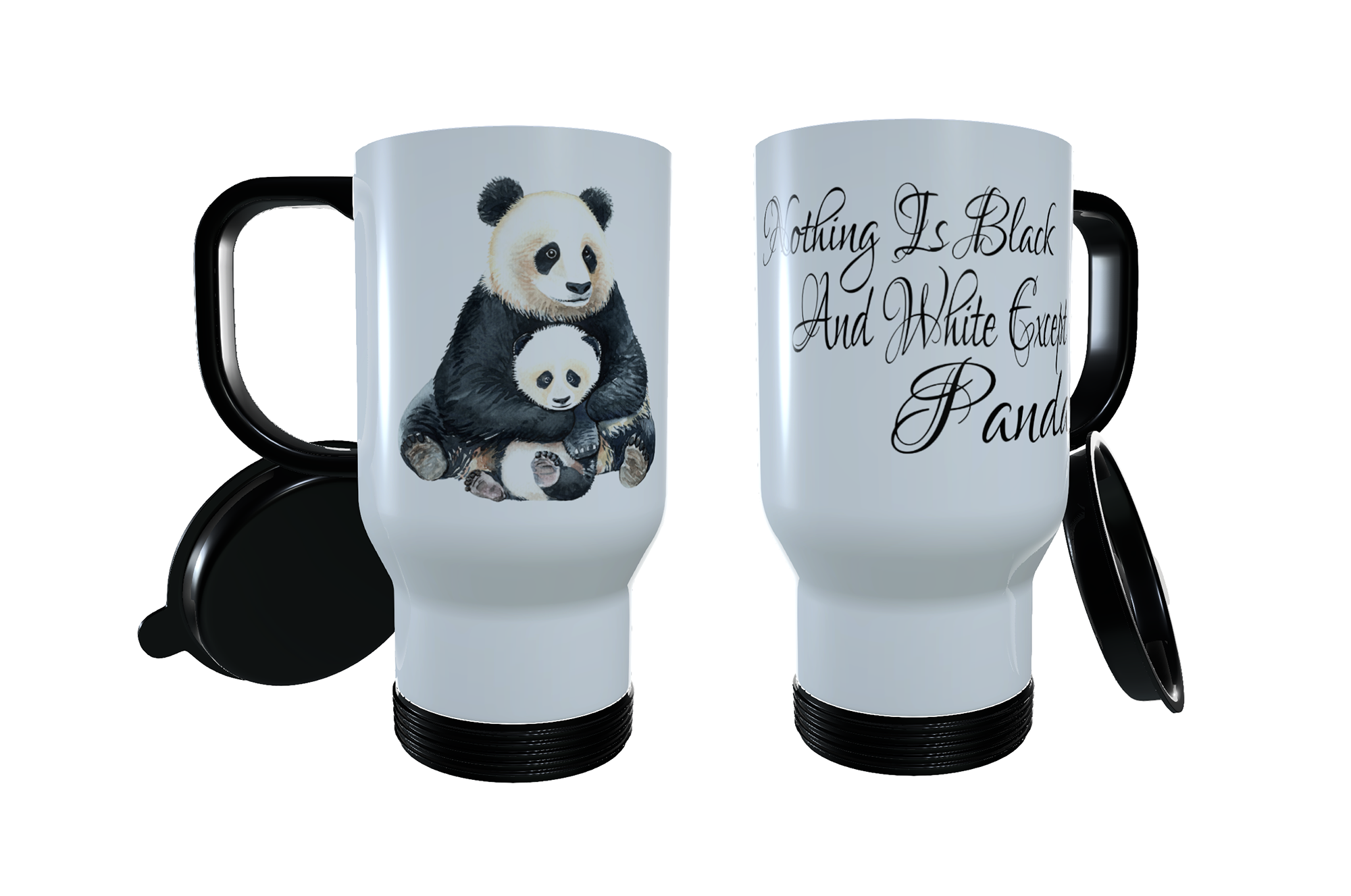 Panda & Baby Travel Mug, Thermal Coffee Mug, Panda Personalised